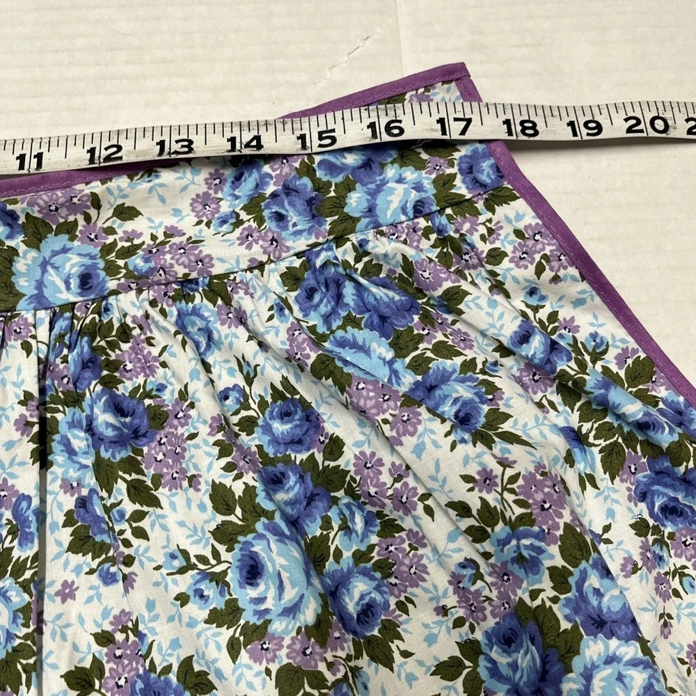 Vintage Silins Half Apron  Blue Purple Floral Embroidered Pocket 60s Housewife‎
